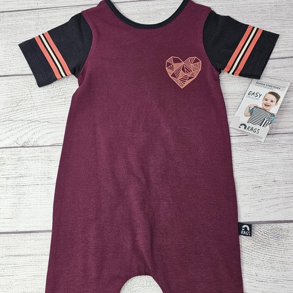 NWT Rags Heart Burgundy Baby Boy Romper Size 6-12 months - Picture 1 of 4